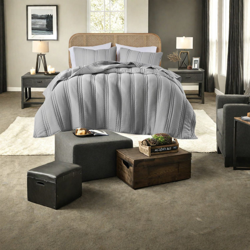 Ensembles de literie matelassés gris de qualité supérieure, confort en polyester, style moderne pour un usage domestique