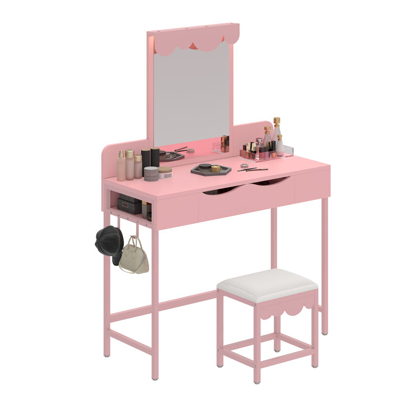 Dressing Table with Mirror, Pink