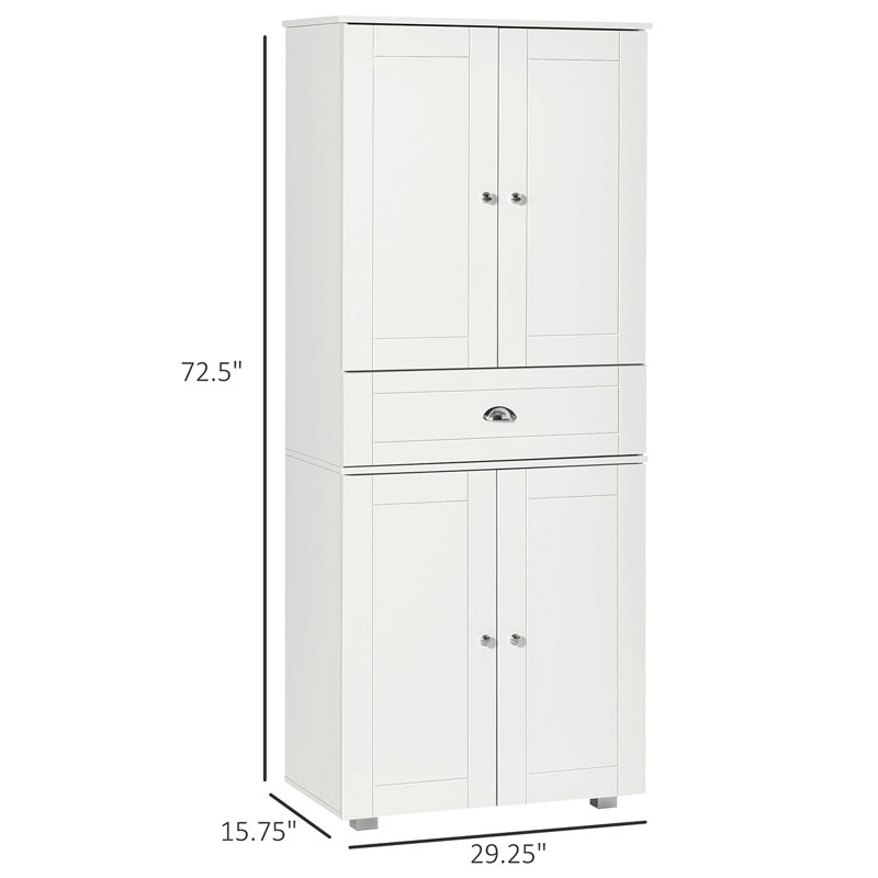 72" Freestanding Kitchen Pantry Cabinet With 2 Large Double Door Cabinets And 1 Centre Drawer