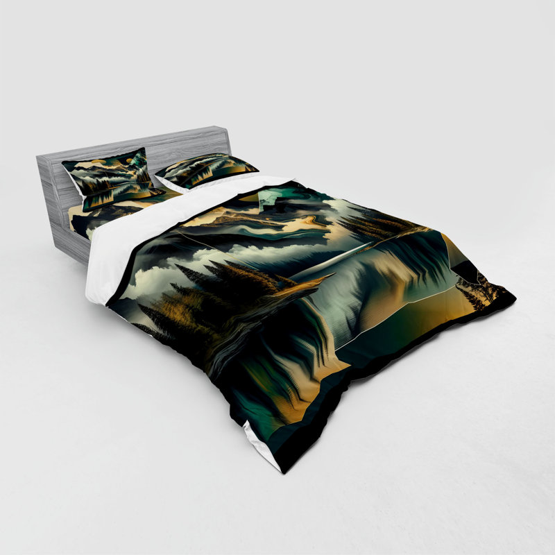 Ensemble de literie Ambesonne Lake & Teal Earth Yellow Grey, Housse de couette grand + 3 pièces supplémentair