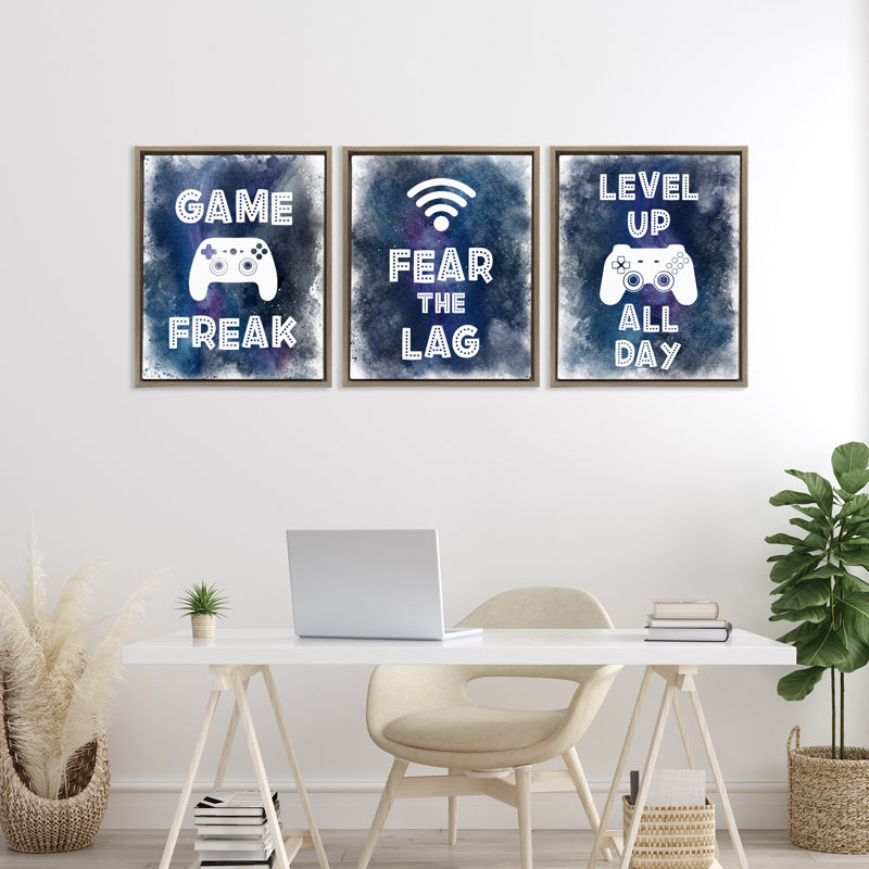 Gamer Quotes with Splash, ensemble de 3 cadres flottants, design par Marcus Prime, H 21 po x l 17 po