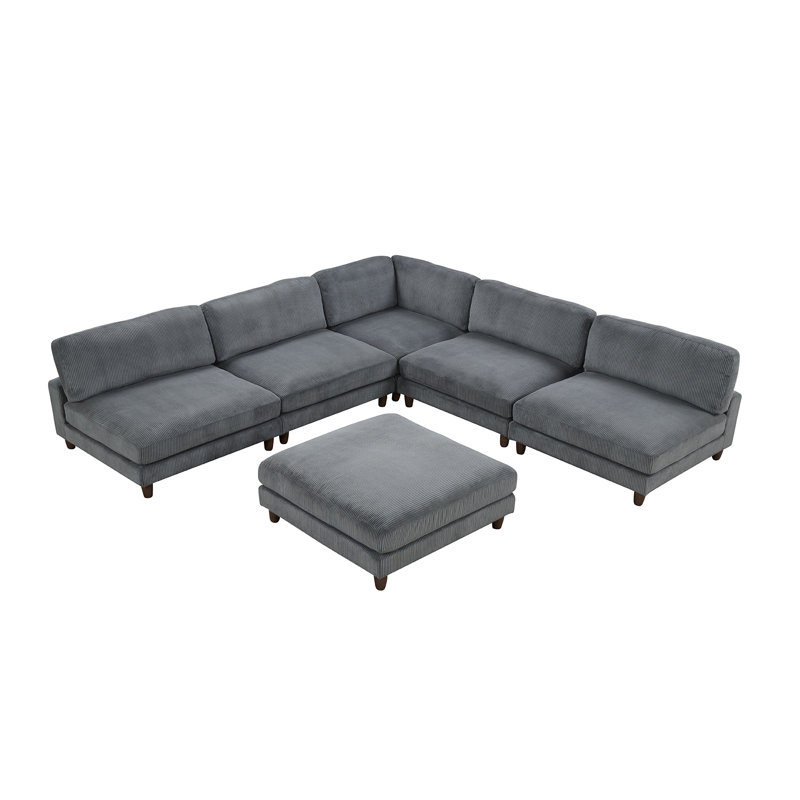 Canapé modulaire 6 places Connors, Velours côtelé gris / velours