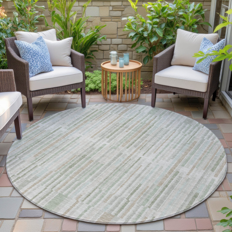 Machine Washable Indoor/Outdoor Xhevrie Sage Rug, Round 8'