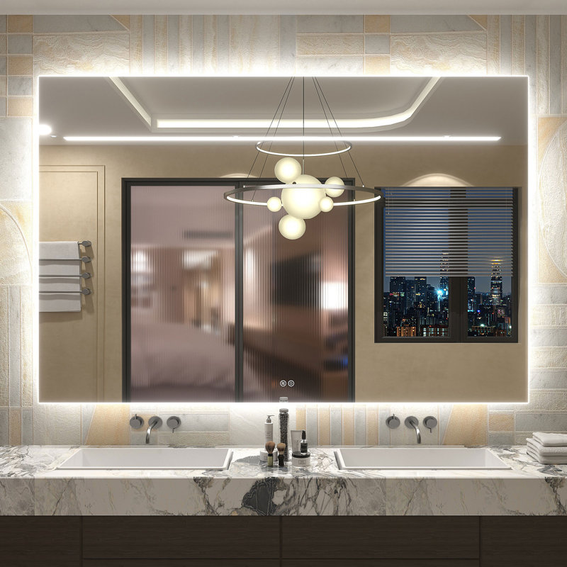 Wayfair Basics® UL Certified LED Anti-Fog Tempered Glass Bathroom/Vanity Mirror, 60" x 40"