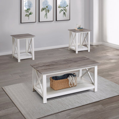 3-Piece Wooden Cocktail Table Set Rectangular Coffee Table And Two Matching Square End Tables Brown Finish