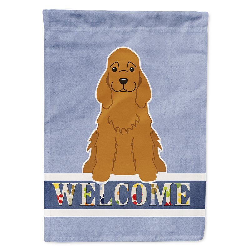 Polyester 2 côtés 40 x 28 po welcome drapeau maison, Épagneul cocker roux assis