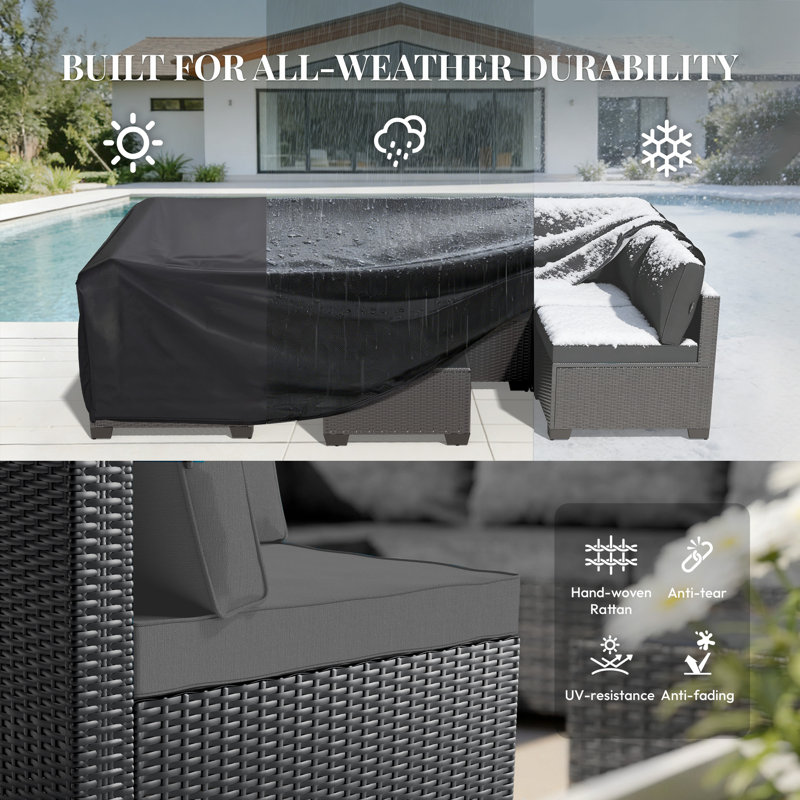  Patio Furniture Set - All-Weather,Water-Resistant - 7 Piece Patio Wicker Rattan Sectional Sofa, Modular Outdoor Conversation Set for Backyard, Garden, Poolside, Balcony