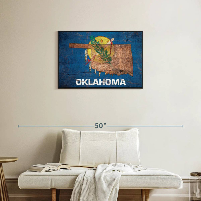 Carte de l'État sur le drapeau de l'Oklahoma, Cadre flottant noir, 31 po x 21 po