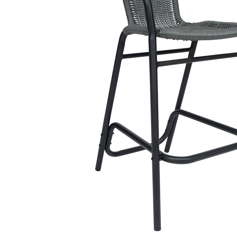 Gray Rattan and Aluminum Indoor-Outdoor Barstools Set of 4