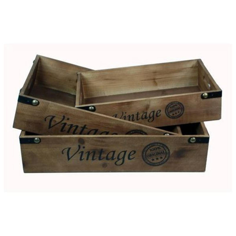 Wood With Text- Vintage And Metal Trim Crate, 14" H x 14" W x 4.50" D