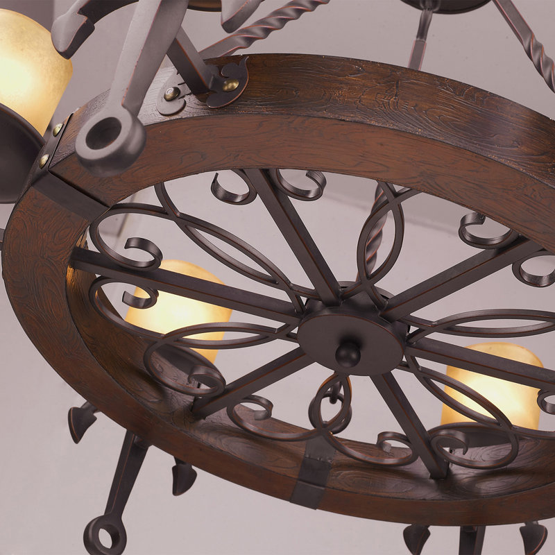Liam 6 - Light Dimmable Wagon Wheel Chandelier