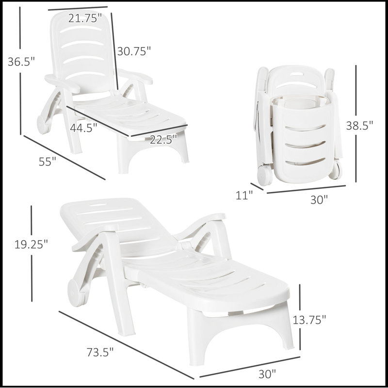 Outsunny Outdoor Chaise Lounge, 5 Level Adjustable Backrest Lounge Chair with Wheels