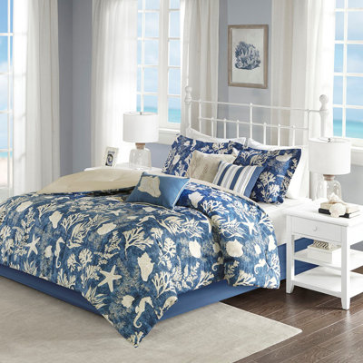 Ensemble d'édredon en satin de coton 7 pièces grand bleu