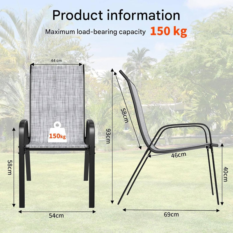Stackable Outdoor Patio Dining Side Chair, Light Grey