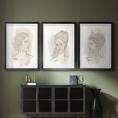 Bustes grecs IV - reproduction encadrée sur mesure de qualité supérieure mate - 3 pièces