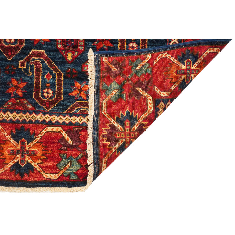 Hand-Knotted Wool BLUE / RED Area Rug