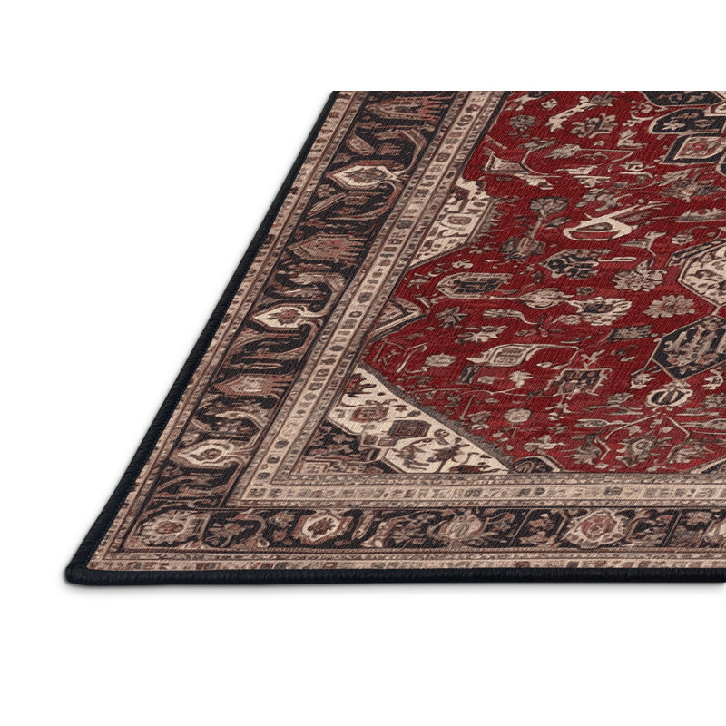 Tapis persan noir lavable à la machine, Rond 3 pi