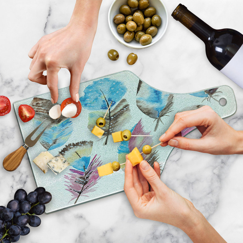 Ambesonne Feather Tempered Glass Cutting Board Abstract Boho Art Multicolor
