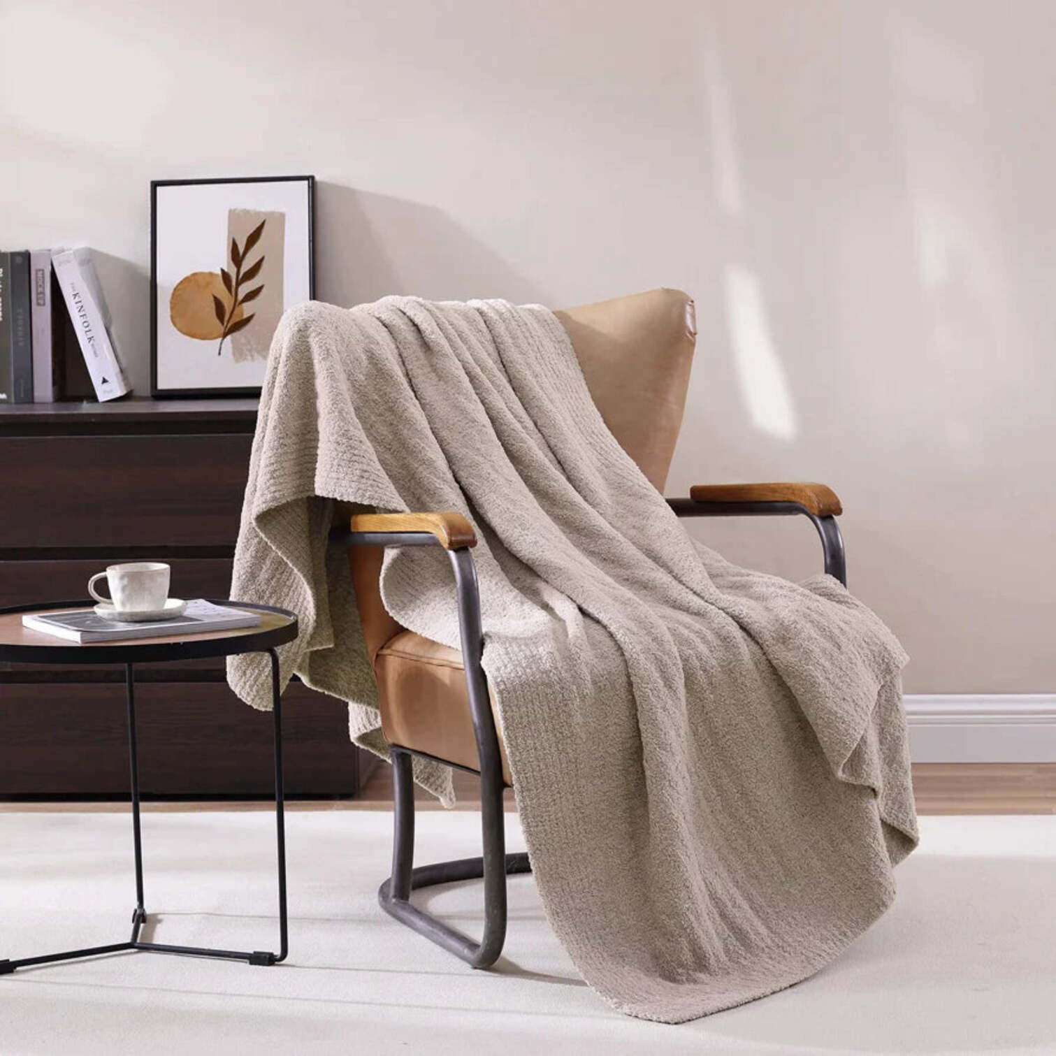Ribbed Throw Blanket, Taupe