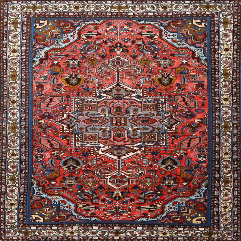 Tapis oriental rouge / beige / noir, Carré 6 pi