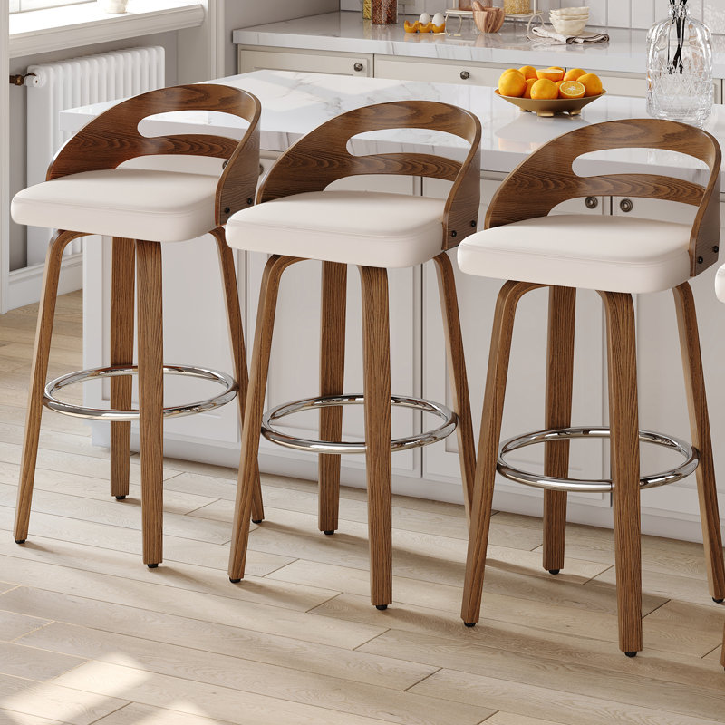 Ensemble de 3 tabourets de bar pivotants rembourrés Mahtab, Beige, Tabouret (assise à une hauteur de 30,31 po)
