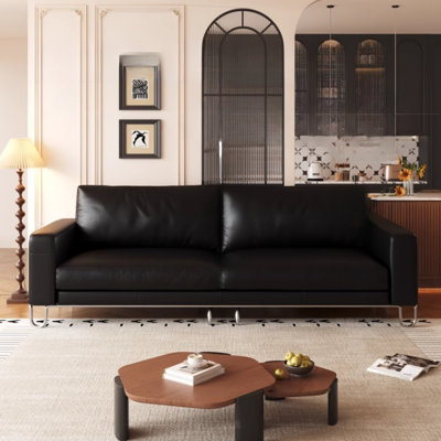 Retro Mid-Century Black Straight Small Sofa