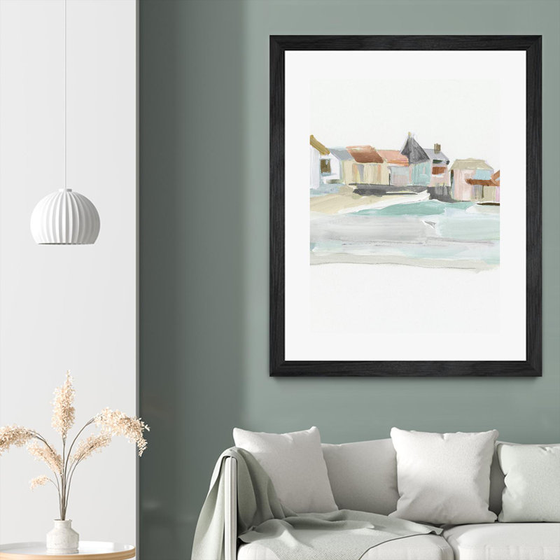 Seaside Tranquility I 30x40 Framed Canvas Art in Black