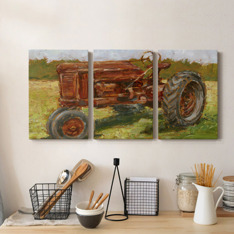 Rustic Tractors II - Toile tendue avec châssis de qualité supérieure - Prêt à être accroché, H 12 po x l 24 po x P 1 po
