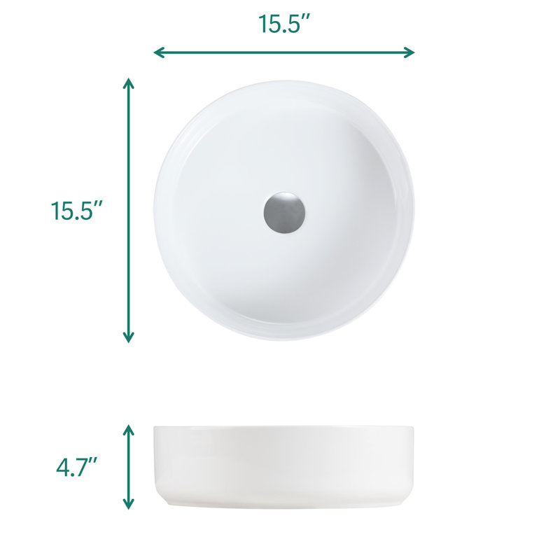 , Lavabo en céramique blanc brillant élégant - intégré, en céramique, résistant aux taches, facile à essuyer, 15,53 po de largeur, profond, 4,78 po de hauteur, 17,39 lb, rehausse le décor de la cuisine