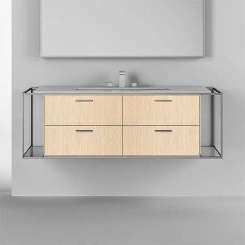 Linea 30" Single Bathroom Vanity with Top, Polished Chrome, No Faucet Mount, Natural Walnut/Polished Stainless Steel