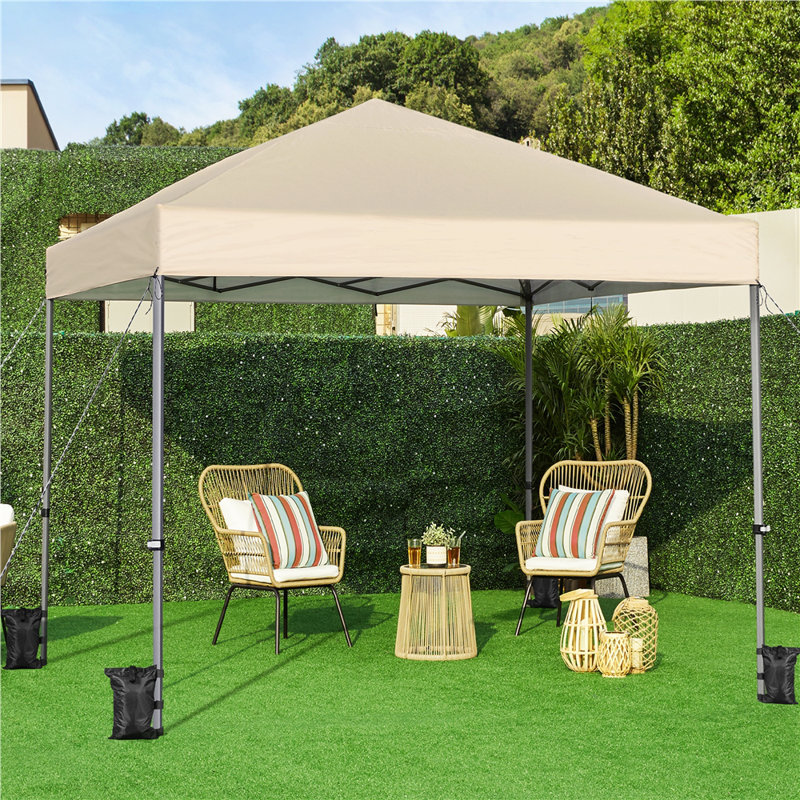Multi-sized Pop-up Canopy with One-Push-To-Lock Setup Mechanism, Beige, 10' W x 10' D