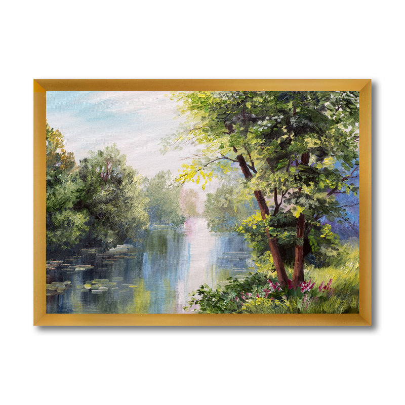 Peinture de paysage sur toile, Cadre doré, H 30 po x l 40 po x P 1,5 po