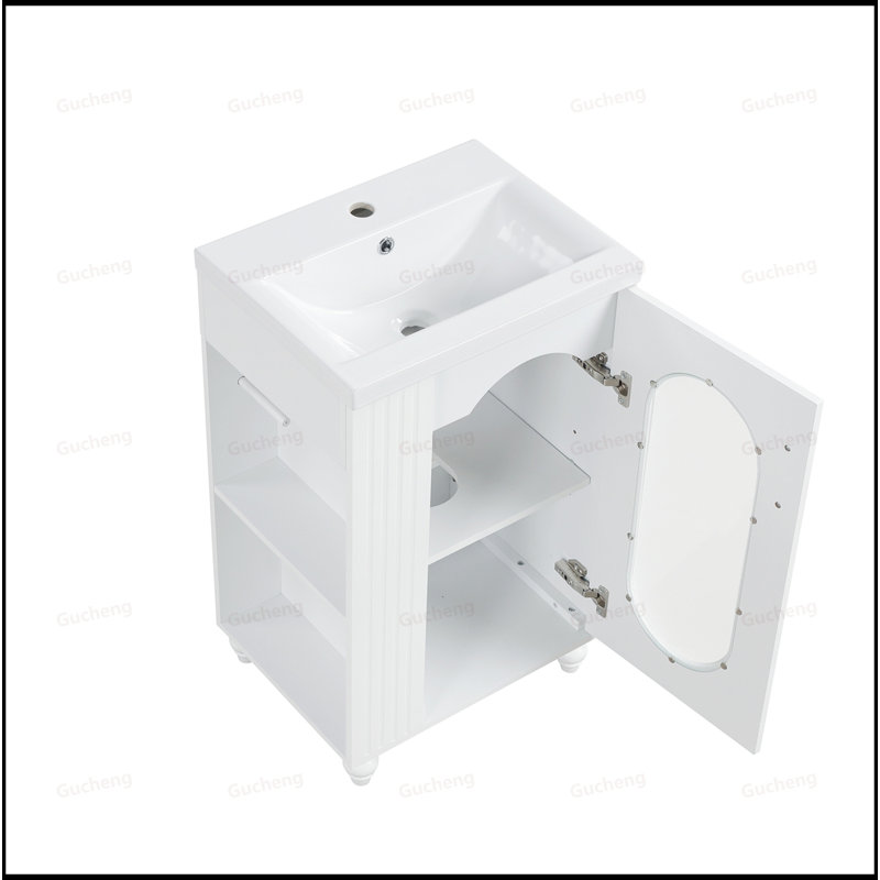 Meuble-lavabo avec lavabo et tablette réglable, Blanc