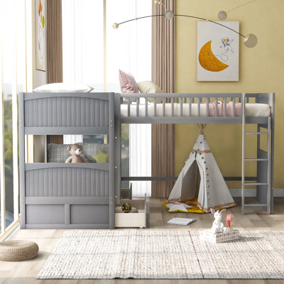 Grey Twin Bunk Bed With Loft And Functional Storage - Modern Option Size Two Drawers In Space &