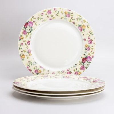 Assiette plate Chintz crème, ensemble de 4