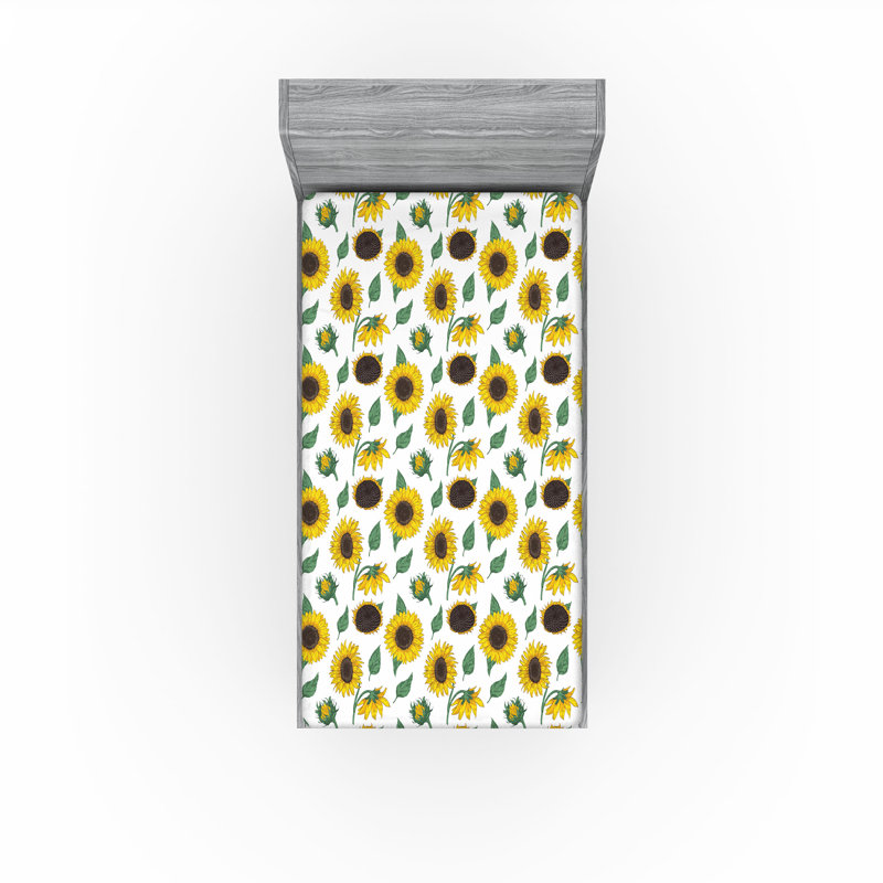 Ensemble de 2 draps-housses Ambesonne, Drap-housse grand, Green Cocoa/White Floral