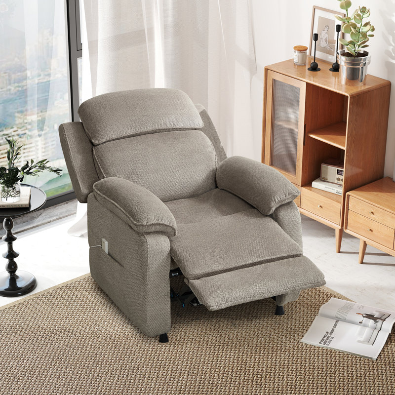 Nicollas 36.61'' Wide Modern Soft Fabric Upholstery Power Reclining Chair with Remote Control & 4 Legs, Beige