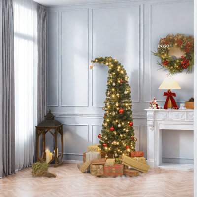 Whimsical Prelit Christmas Trees, Slim High Mountain Fir With Metal Stand For Small Spaces