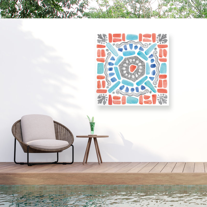14" x 14" Blue, Red, and Gray Abstract Canvas Wall Art