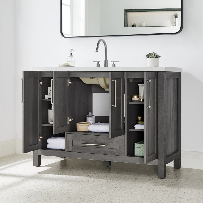 Catrine 48'' Single Bathroom Vanity with Engineered Stone Top