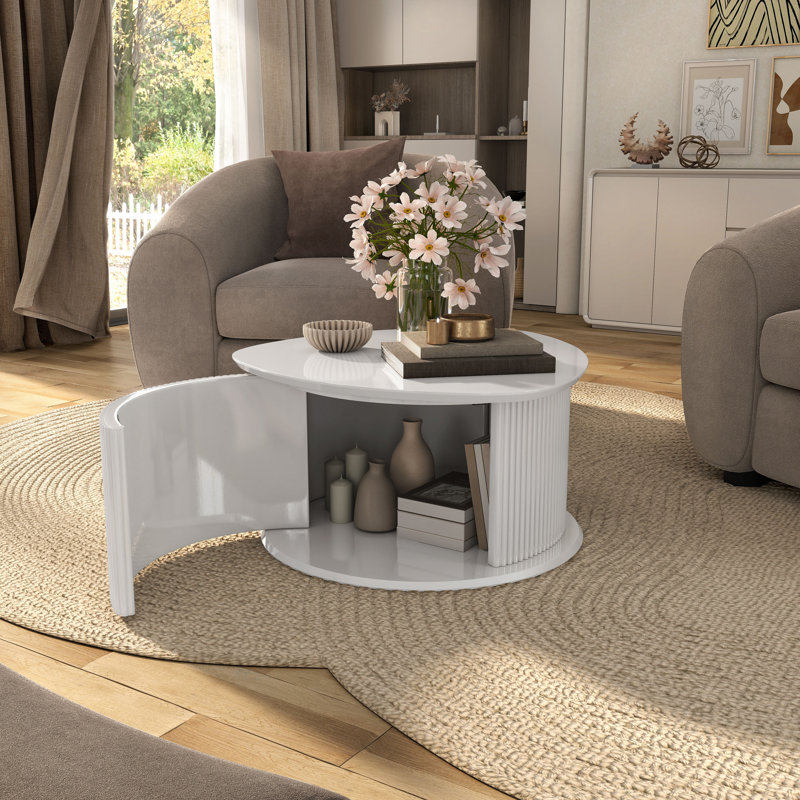 Table basse Ciane avec coffre piédestal et plateau de table brillant