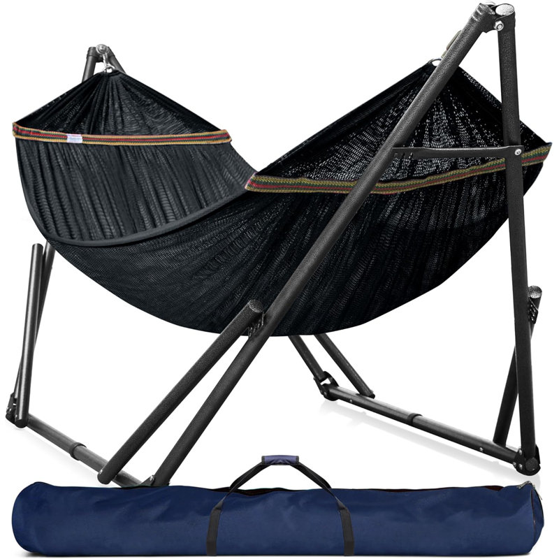 Deep Berry Powder-Coated Steel Double Hammock with Stand