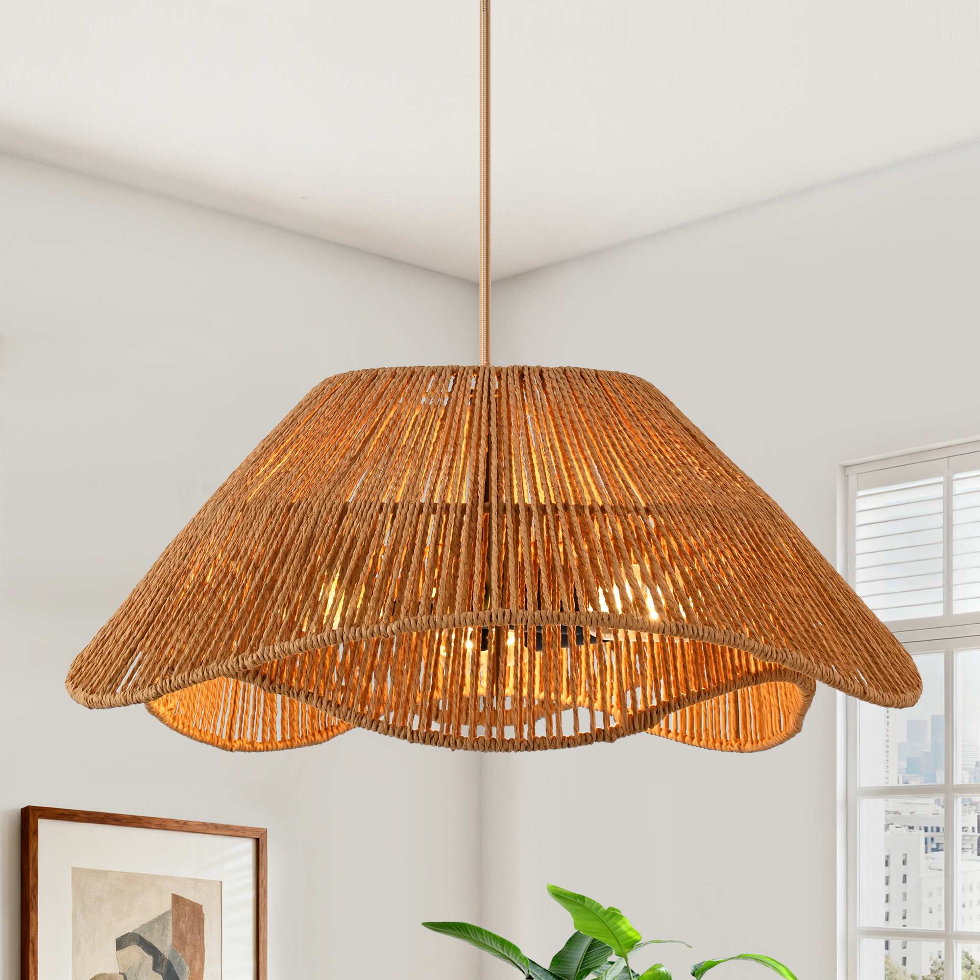 Bay Isle Home Doiker 3 - Light Boho Hand-Woven Natural Rattan Pendant Light for Kitchen Island Dining Room Living Room Entryway Hallway Foyer & Reviews | Wayfair