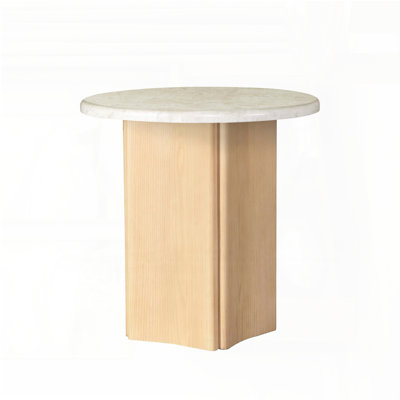 Table de bout en marbre avec base en bois courbée
