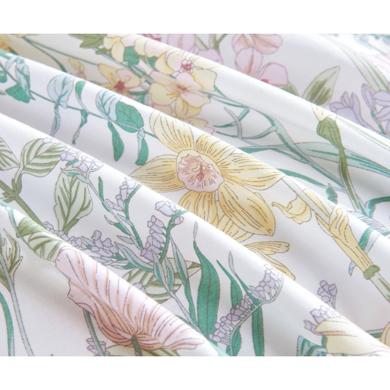 SLEEPBELLA Comforter, 600 Thread Count Cotton Comforter Sets, Down Alternative Bedding Set 3Pcs, King, Yellow&Pink Floral