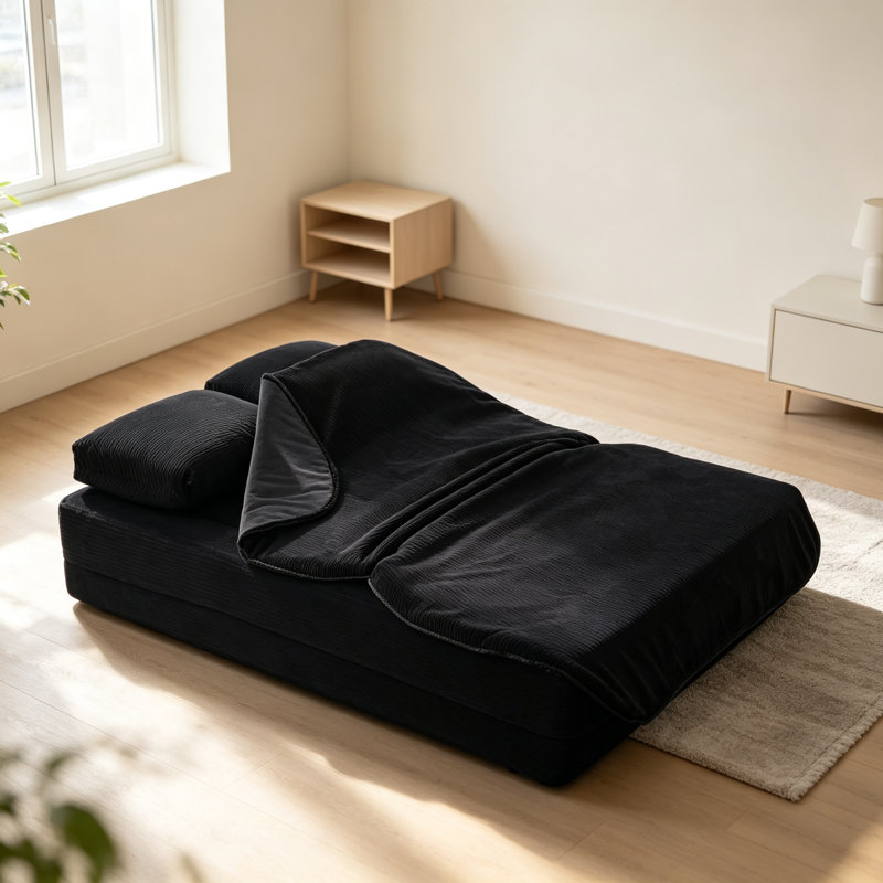 Canapé-lit pliable convertible en mousse, Noir