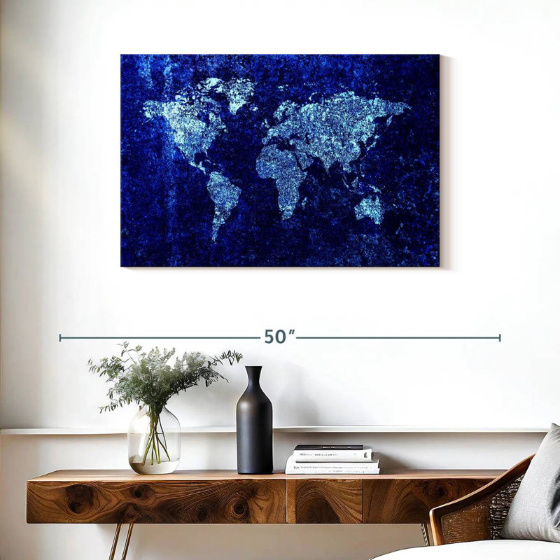 Carte du monde bleue fraîche Aliaz, H 24 po x l 36 po