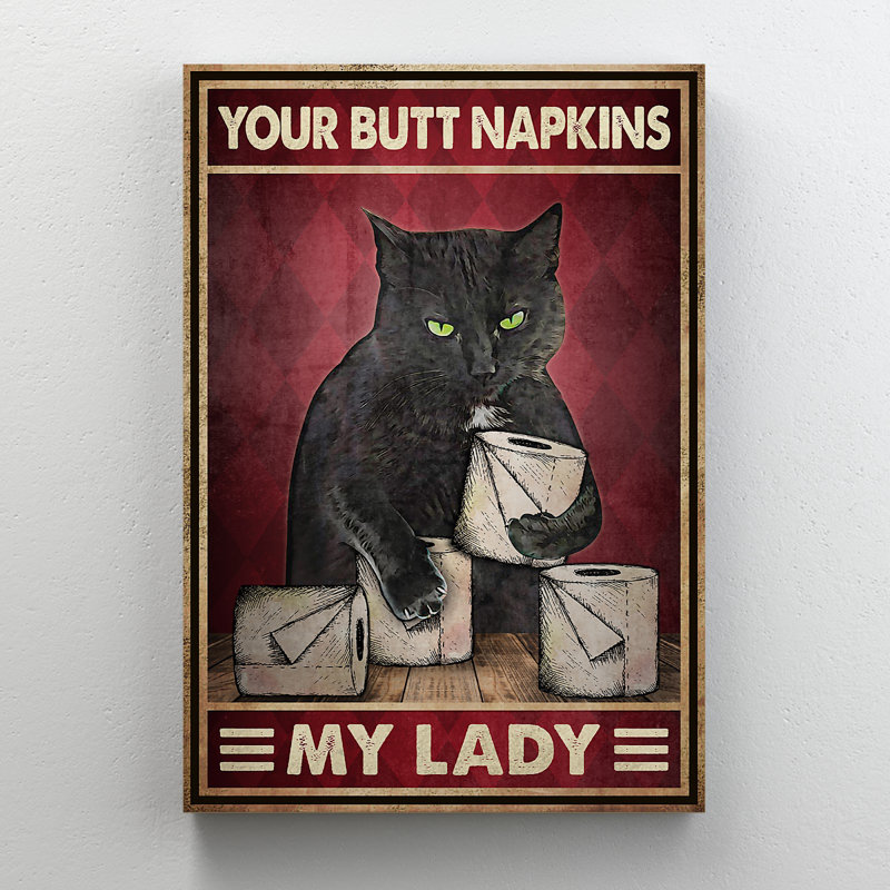 «Black Cat - Your Napkins, My Lady», toile tendue sur toile, H 36 po x l 24 po x P 2 po