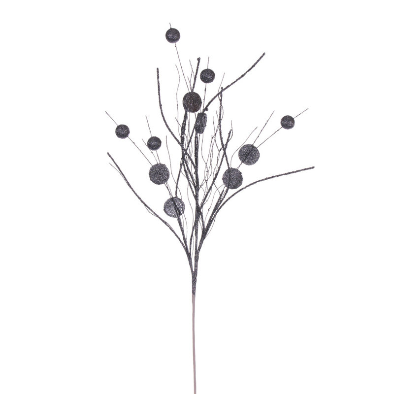 33" Ball and Coin Glitter Twig Spray, 6 per bag., Gray