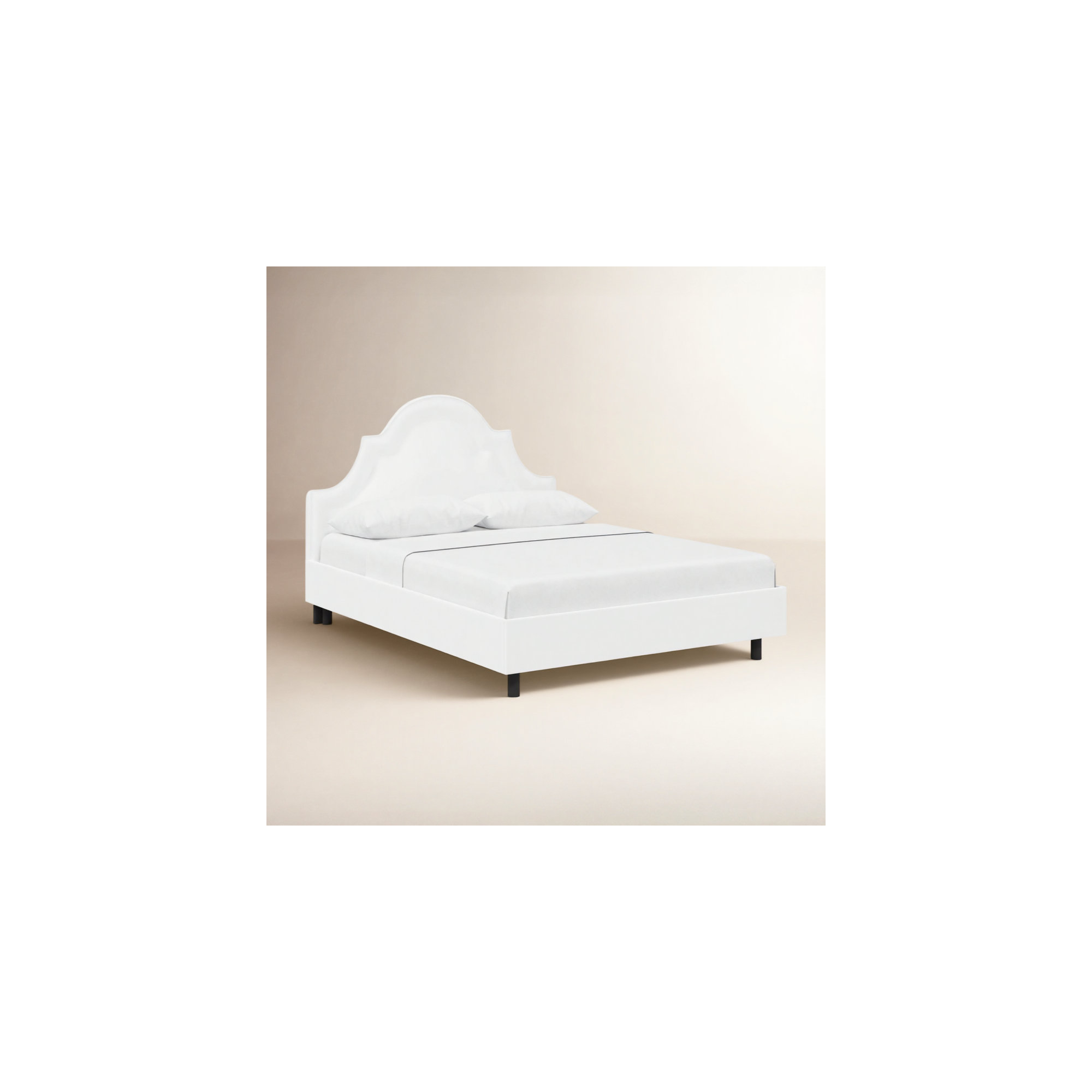 Knipe Upholstered Scalloped Bed, King, White Performance Twill